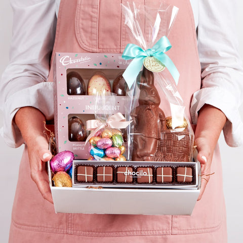 an Easter chocolate gift hamper for adults