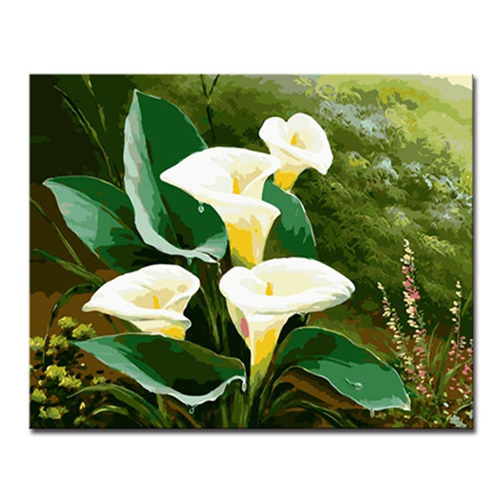 Calla Lily Flowers Green Leaves - DIY Painting by Numbers Kit – canvasx.net