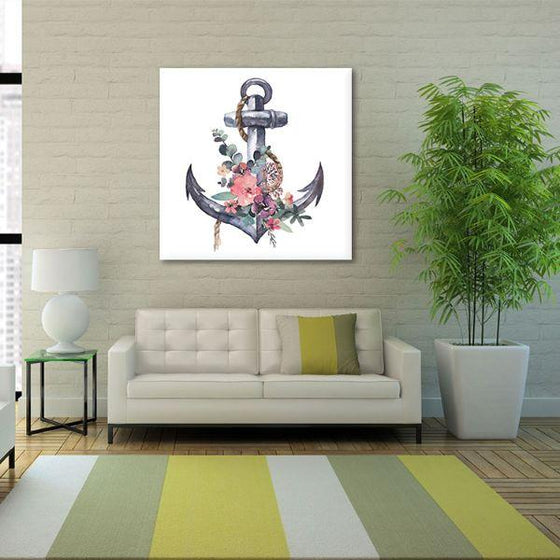 Shop Anchor With Vibrant Flowers Canvas Wall Art Canvasx Net