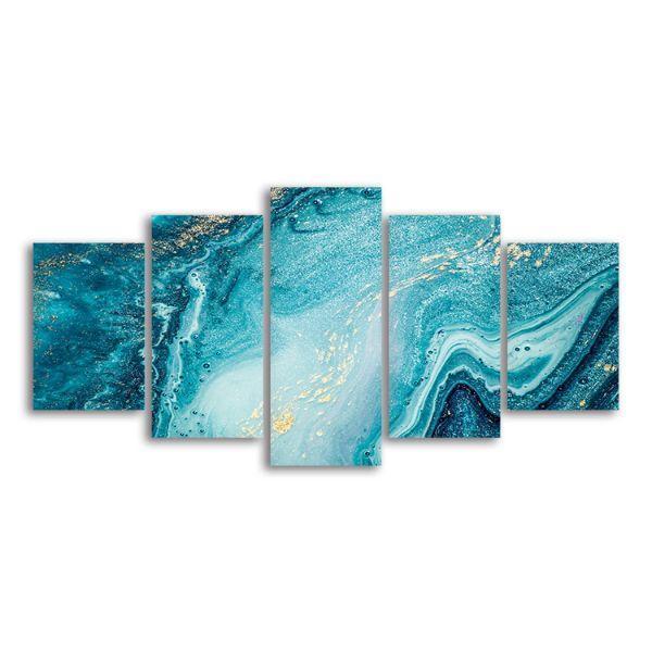 Buy Aquatic Hues Abstract 5 Panels Canvas Wall Art – canvasx.net