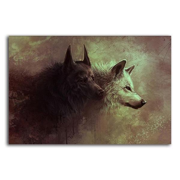 Black And White Wolves Canvas Art