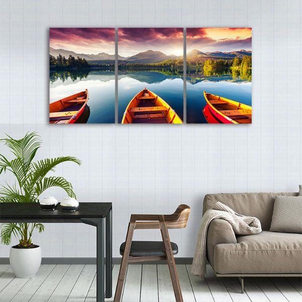Boats To The Forest 3 Panels Canvas Art