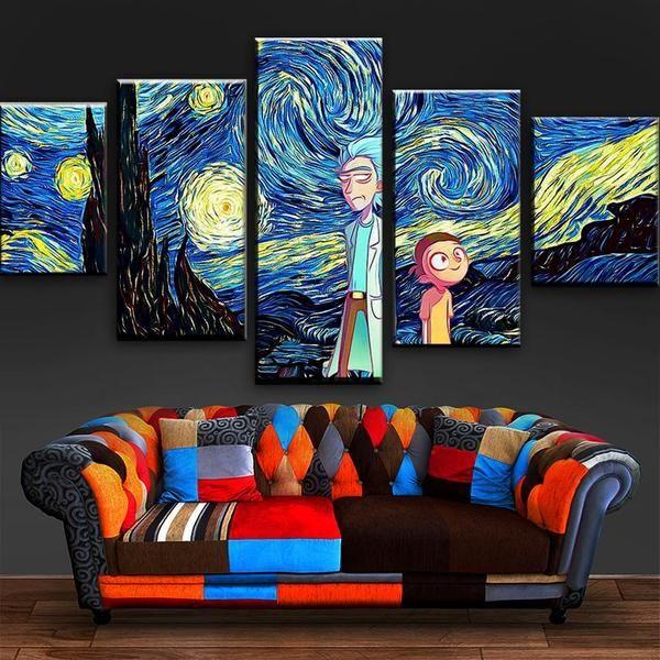 Rick Morty Inspired Van Gogh Starry Night Canvas Wall Art Canvasx Net