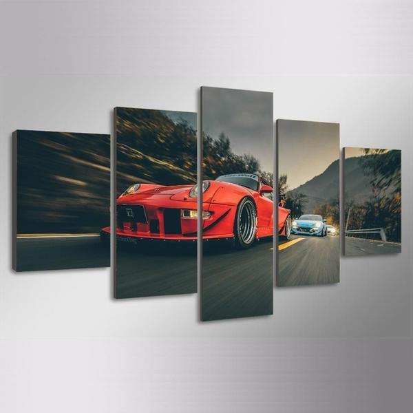 Fast Red Sports Car Canvas Wall Art | Transportation Art – canvasx.net