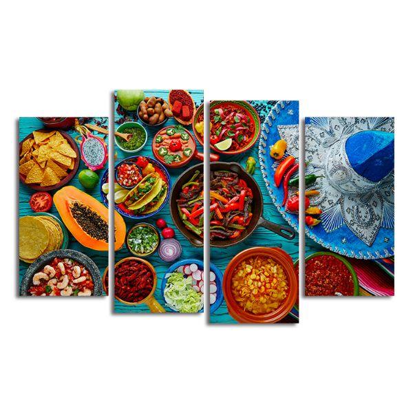 Buy Colorful Mexican Food 4 Panels Canvas Wall Art – canvasx.net