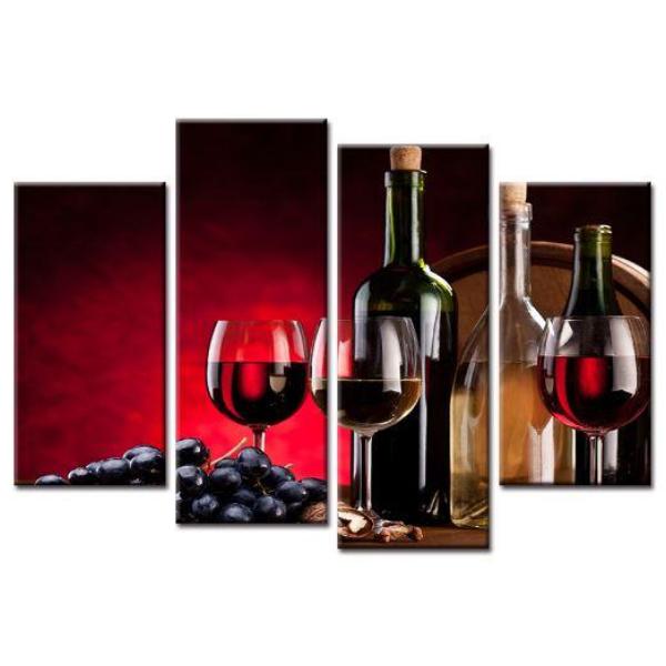 Grape Wine Glasses & Bottles Canvas Wall Art Wine Crate Print