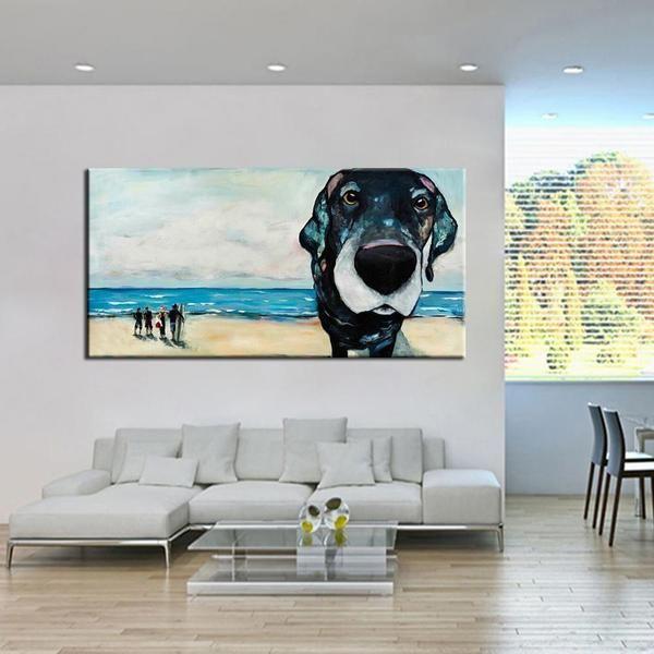 Hand Painted Beach Dog Close-Up Face Canvas Wall Art – canvasx.net