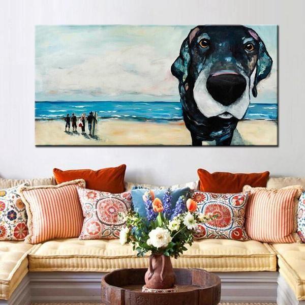 Hand Painted Beach Dog Close-Up Face Canvas Wall Art – canvasx.net