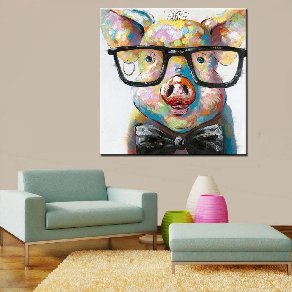 Hand Painted Pig with Eyeglasses Canvas Wall Art – canvasx.net