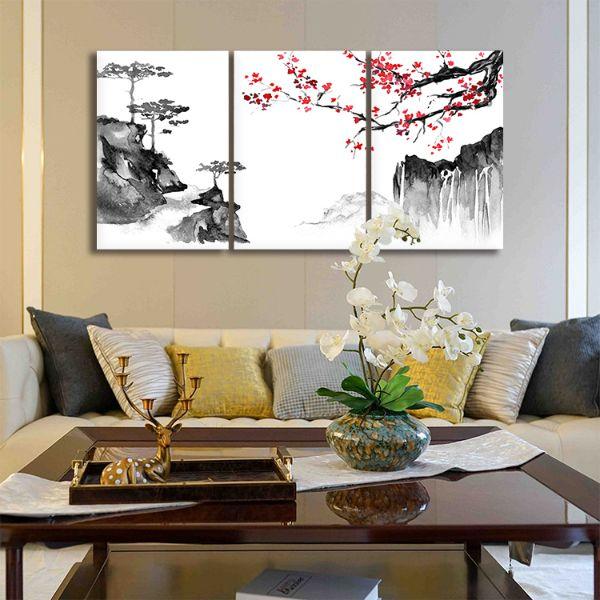 Japanese Sakura & Mountain 3-Panel Canvas Wall Art – canvasx.net