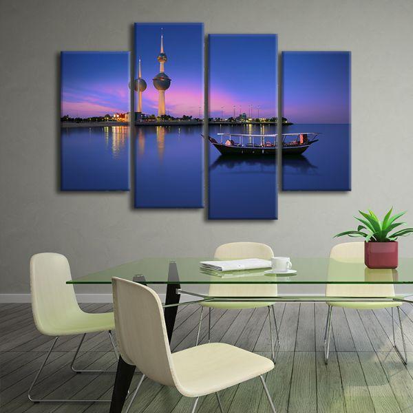 Kuwait Towers Arabian Boat 4 Panel Canvas Art