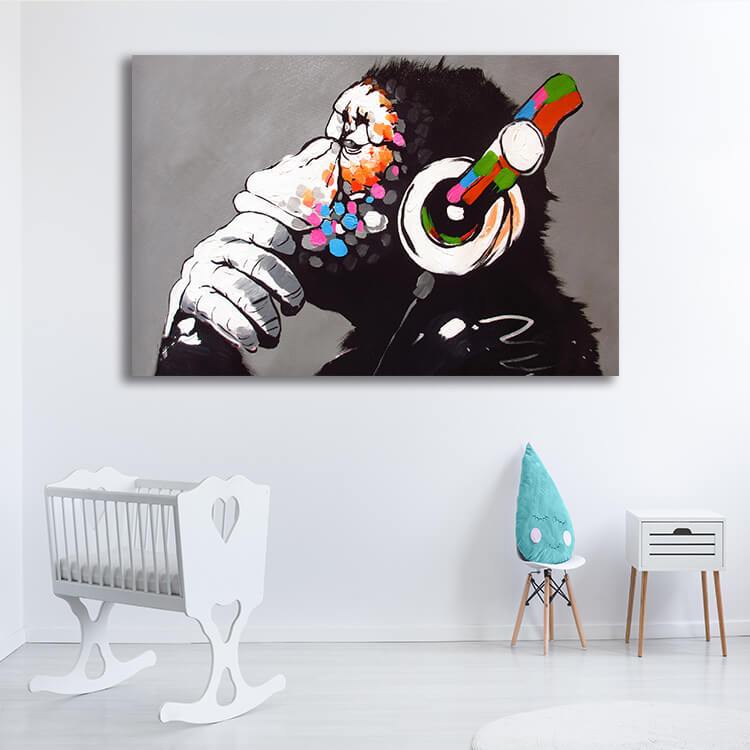 Thinking Monkey With Headphone Canvas Wall Art Canvasx Net