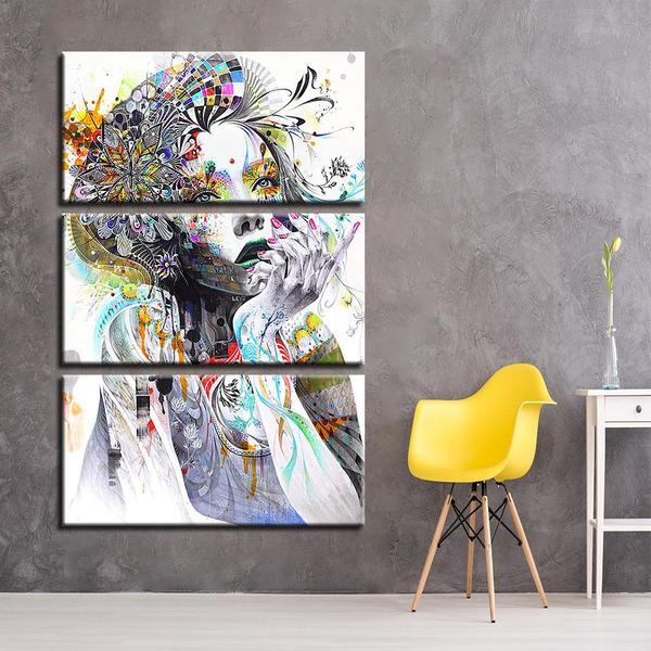 Colorful Girl With Flower 3 Panels Canvas Wall Art – canvasx.net