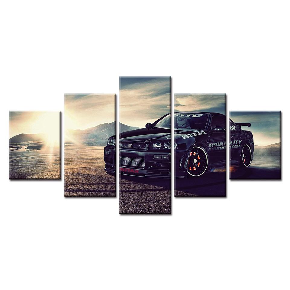 R34 Nissan GTR Canvas Wall Art Black Car Prints