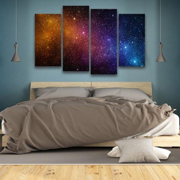 Starry Night Sky 4 Panels Canvas Art