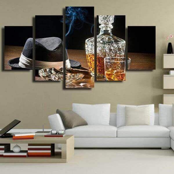 Gentleman Whiskey Bottle Cigar Canvas Wall Art Art Print Canvasx Net