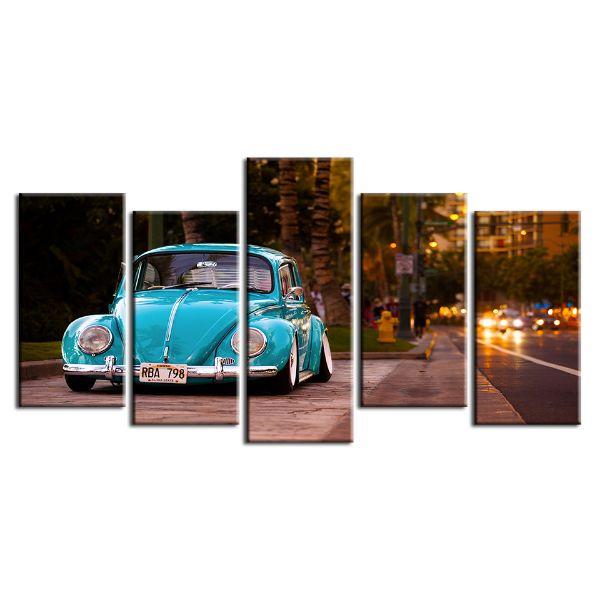 Vintage Vw Beetle Canvas Wall Art Blue Retro Car Print Canvasx Net