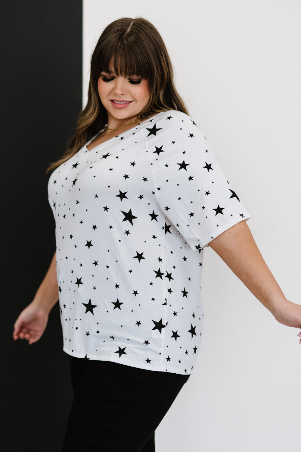 Zenana Made of Stars Tee in Ivory and Black