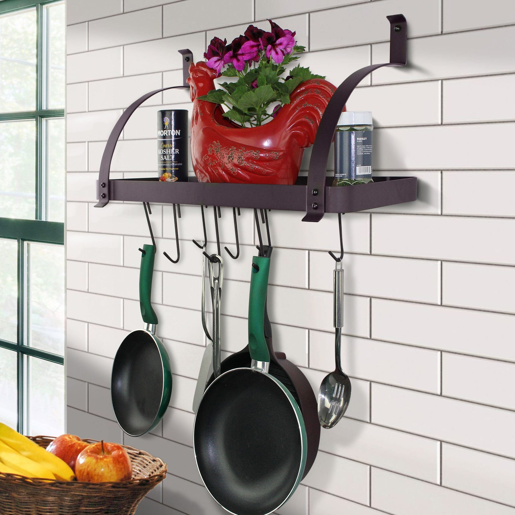 24" Solid Frame Bookshelf Wall Rack w 8 Hooks Bordeaux