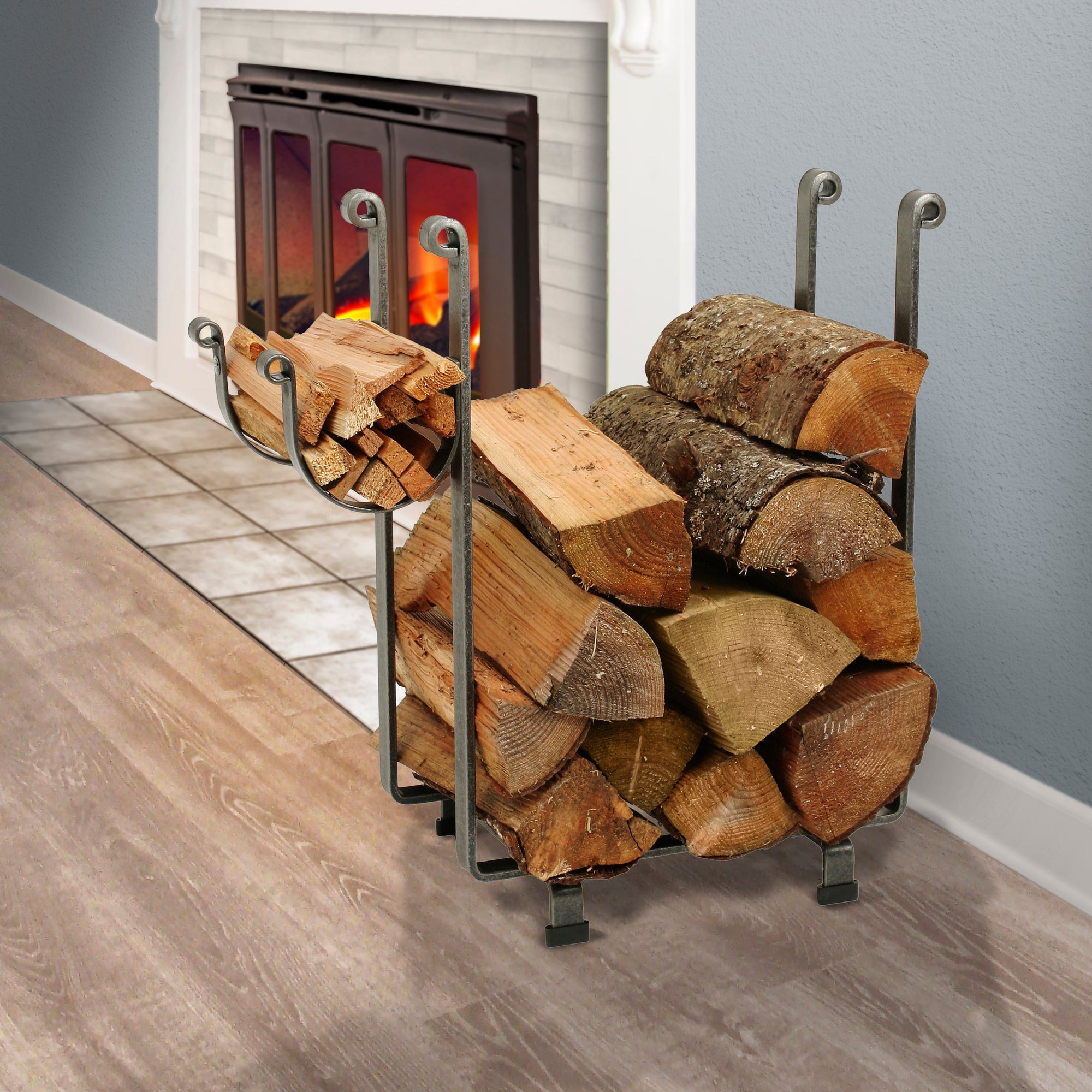 Indoor Outdoor Rectangle Fireplace Log Rack Hammered Steel Enclume Design Products