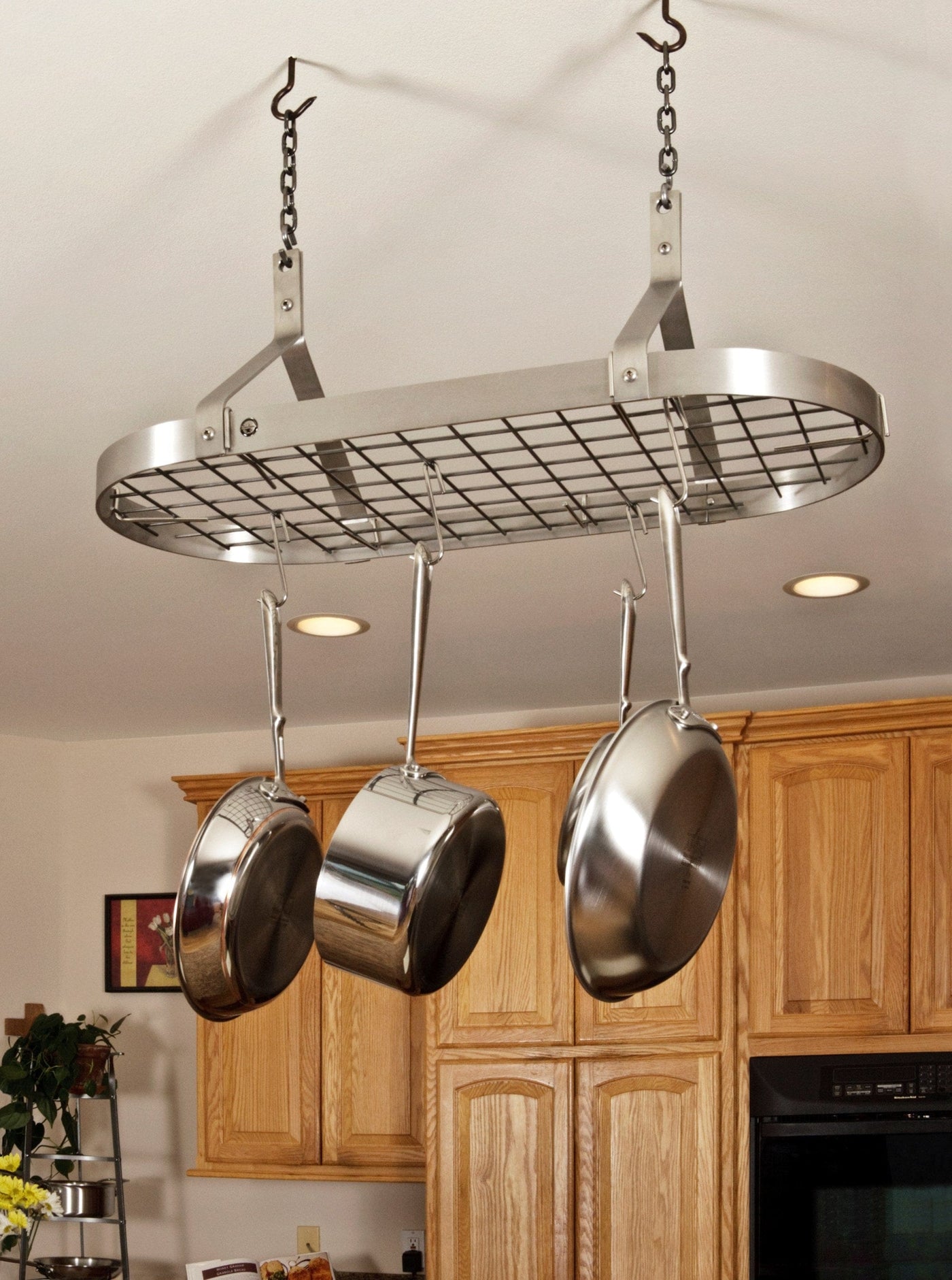 All Bars Ceiling Pot Rack W 12 Hooks Hammered Steel