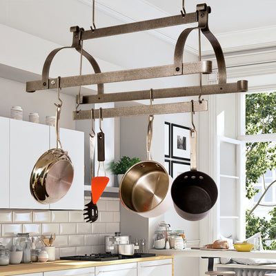 Three Bar Ceiling Pot Rack Hammered Steel Enclume Design Products