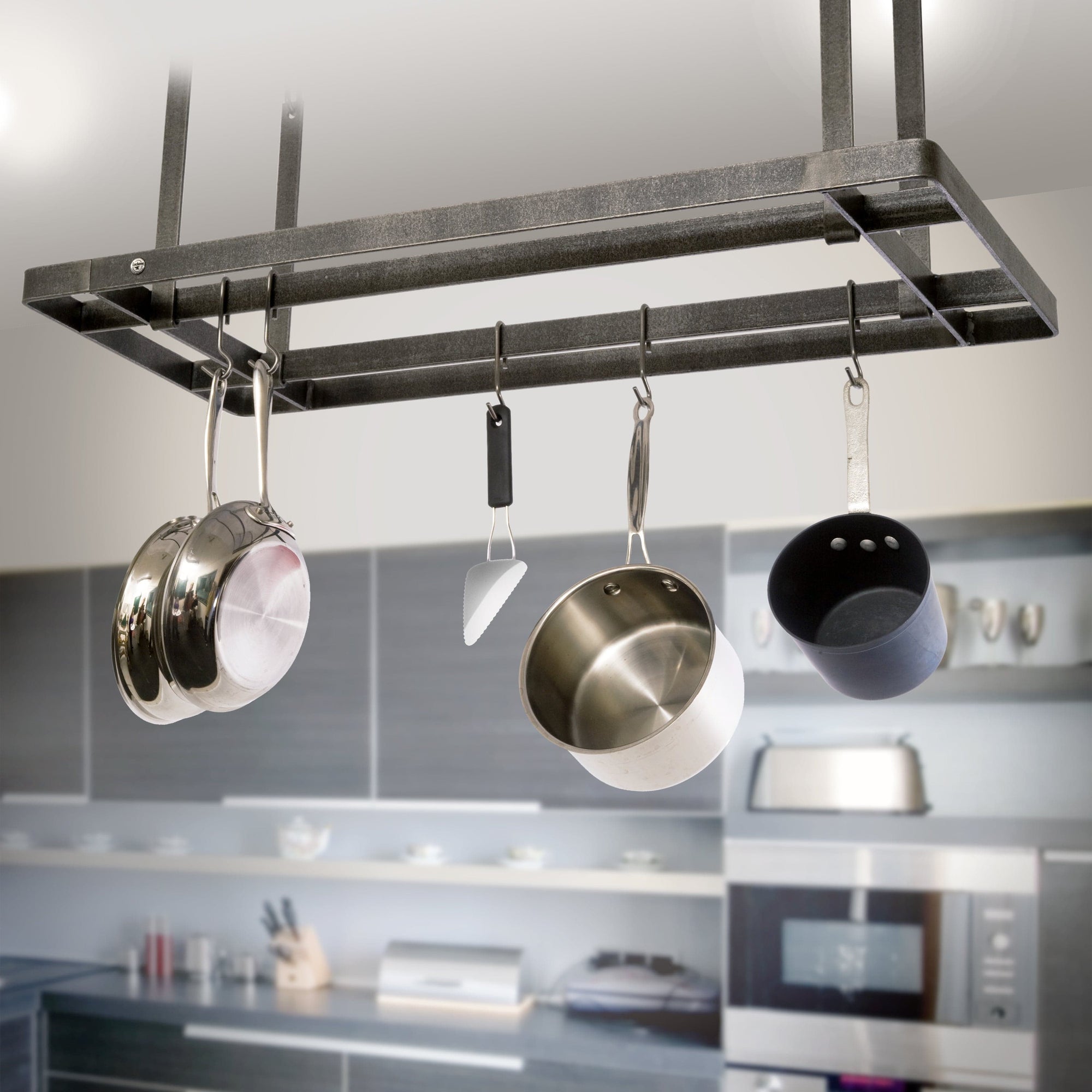 All Bars Ceiling Pot Rack W 12 Hooks In Hammered Steel Enclume Design Products
