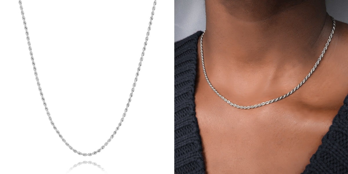 Dainty silver rope chain necklace