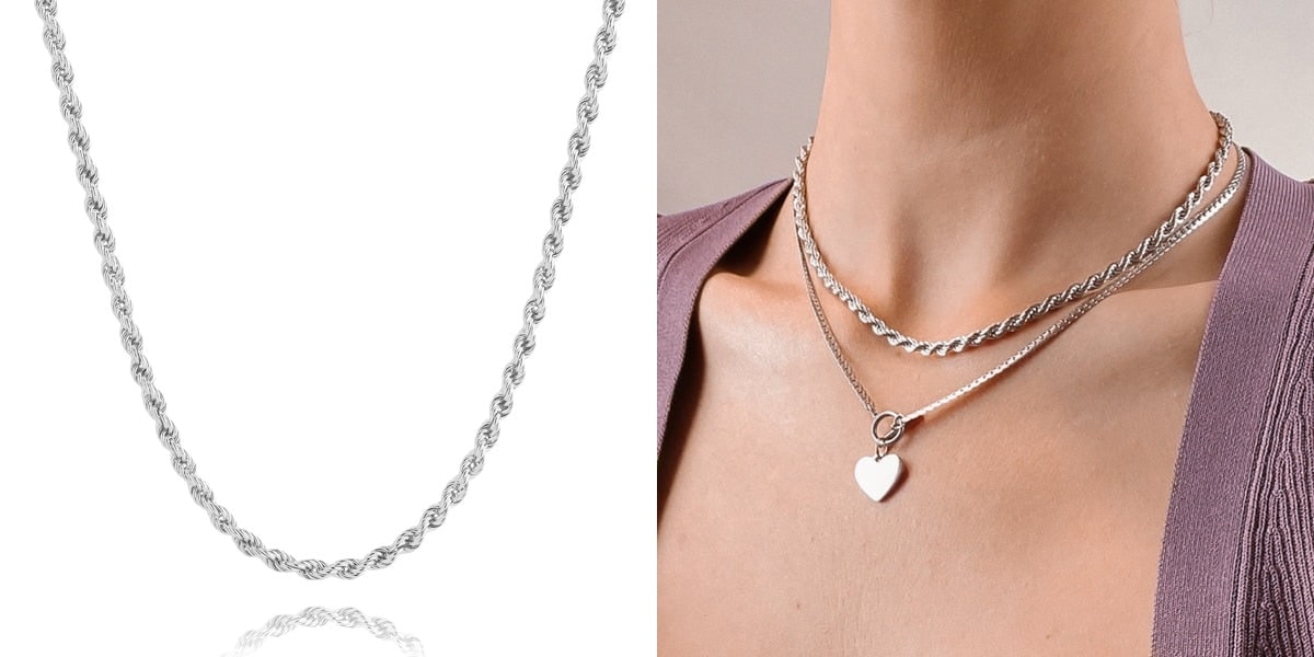 4mm silver rope chain necklace