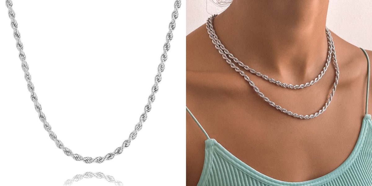 5mm silver rope chain necklace