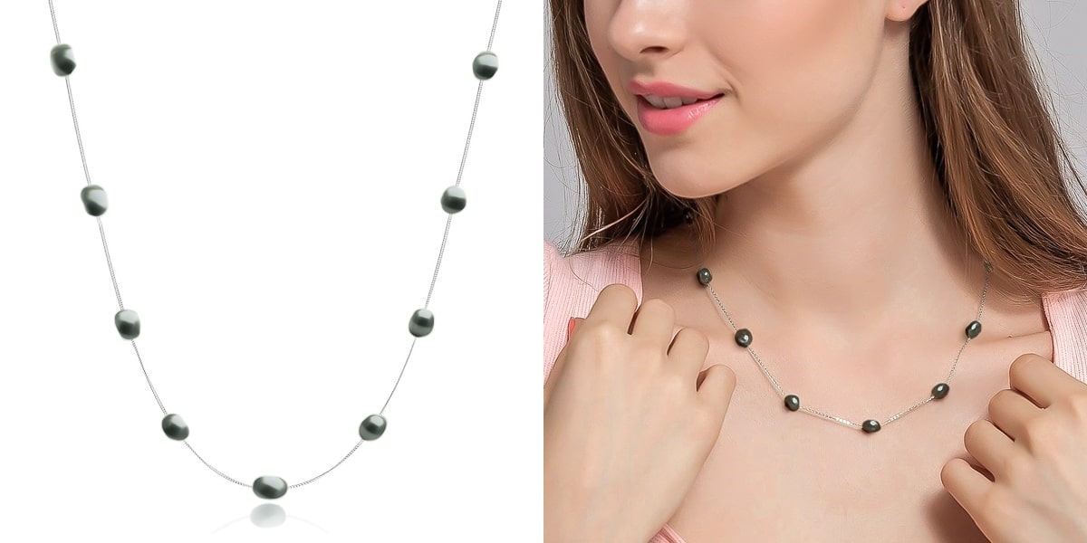 Black baroque pearl satellite necklace