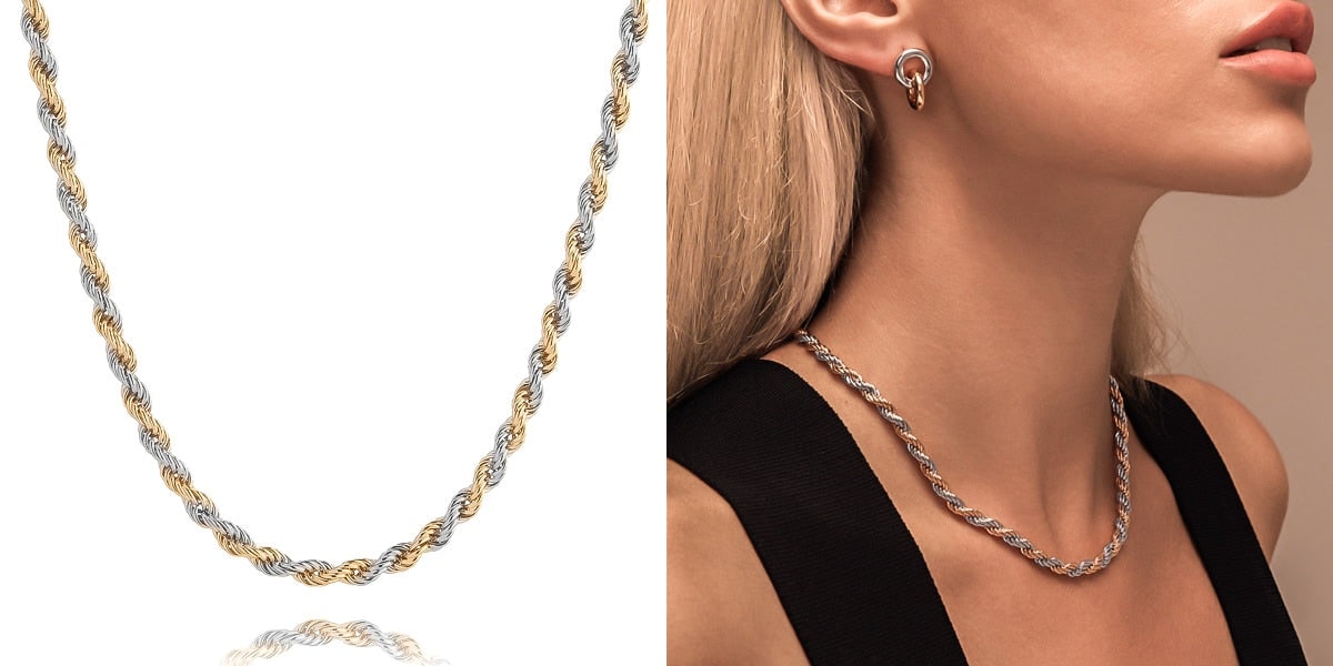 6mm silver & gold rope chain necklace