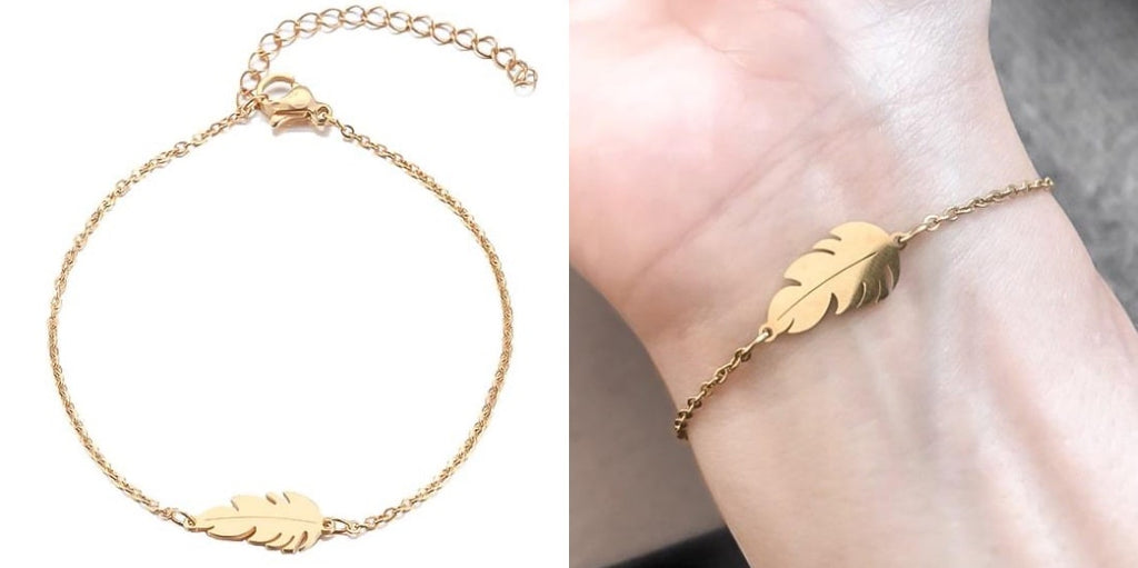 Gold adjustable feather bracelet