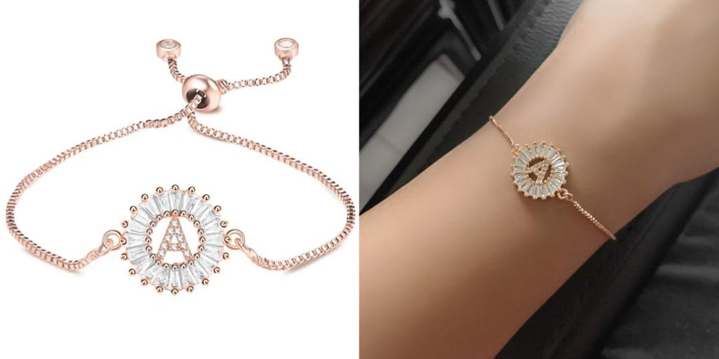 Adjustable rose gold initial letter chain bracelet