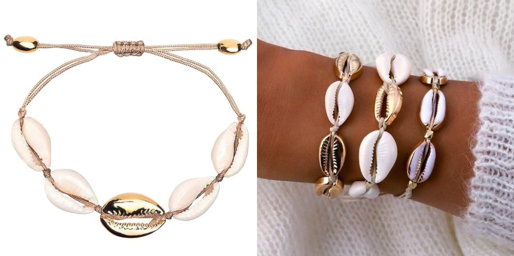 Adjustable white and gold seashell bracelet