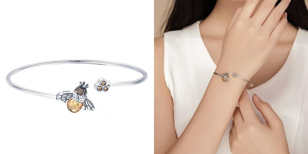 Silver bee cuff bracelet for her