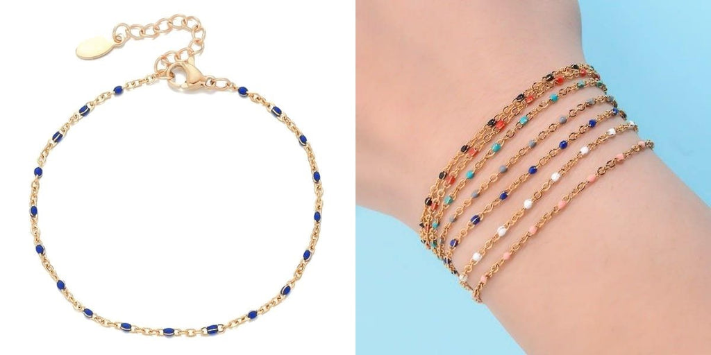 Blue beaded gold chain bracelet