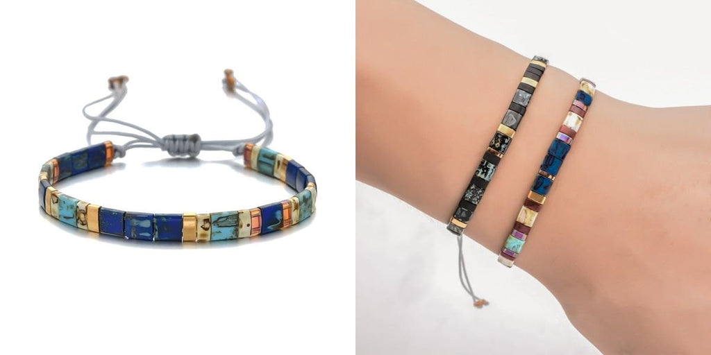 Blue flat square bead bracelet