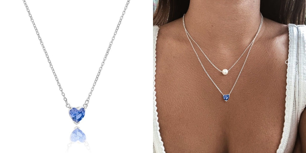 Blue crystal heart necklace