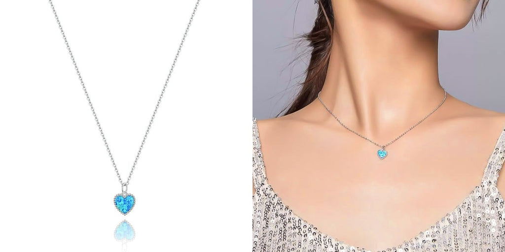 Blue opal heart necklace