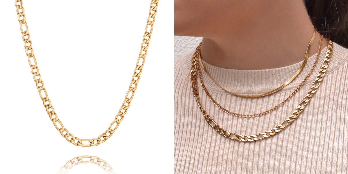 Chunky gold figaro chain necklace