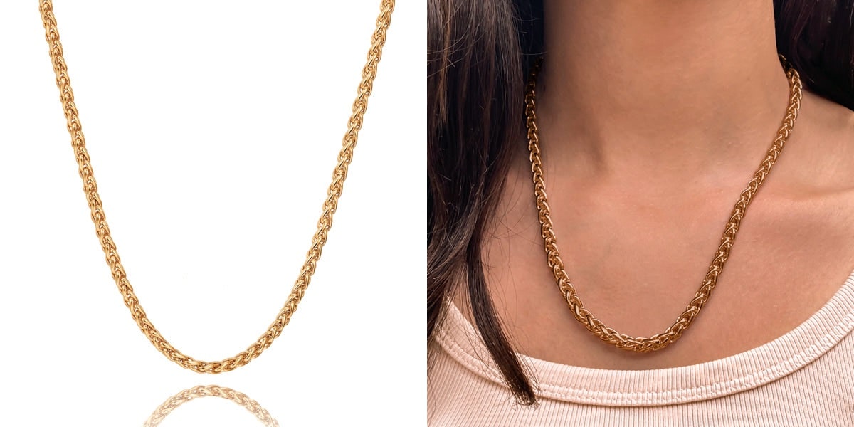 Chunky gold wheat chain necklace