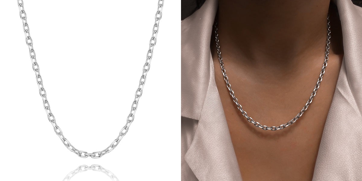 Chunky silver cable chain necklace