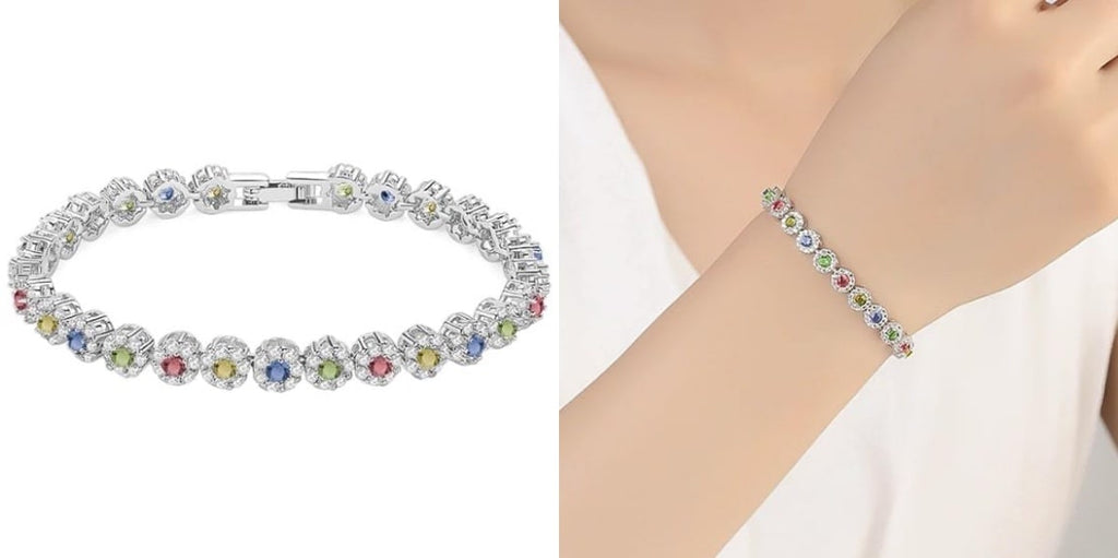 Colorful tennis halo bridesmaid bracelet for weddings