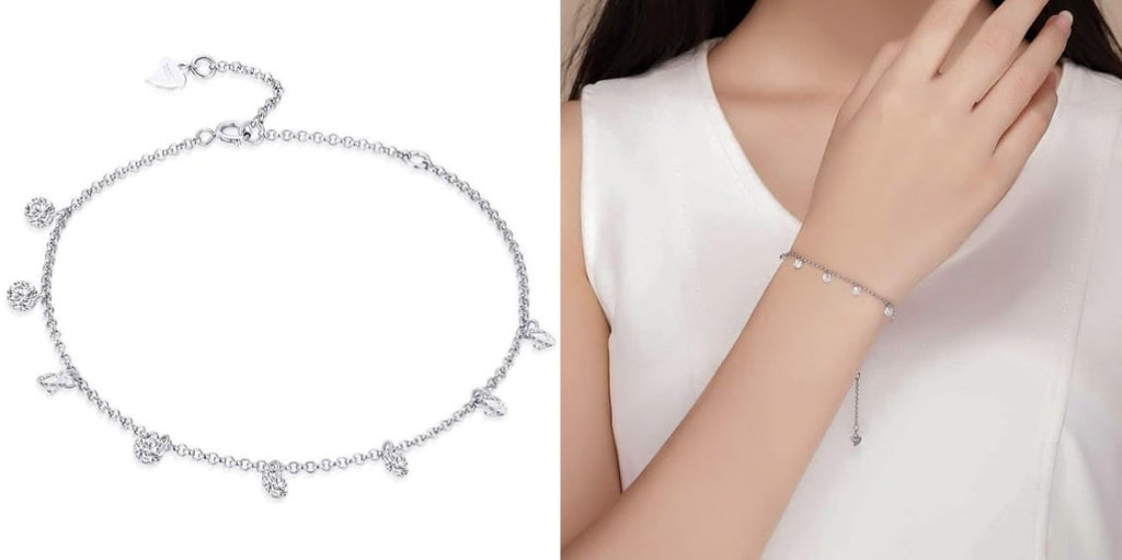 Sterling silver crystal charm chain bracelet