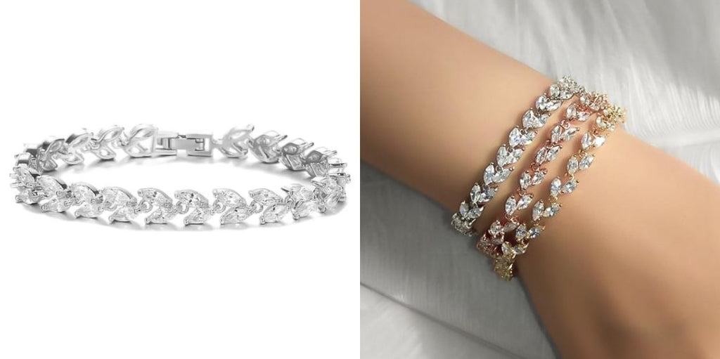 Crystal leaf tennis bridesmaid bracelet for weddings