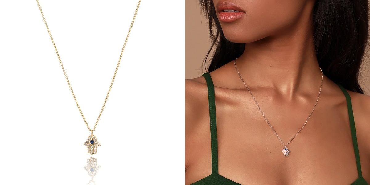 Crystal hamsa hand necklace