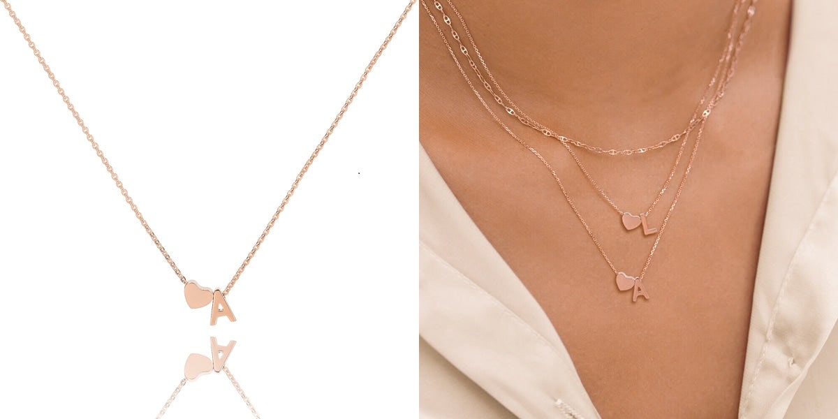 Rose gold heart & letter charm necklace