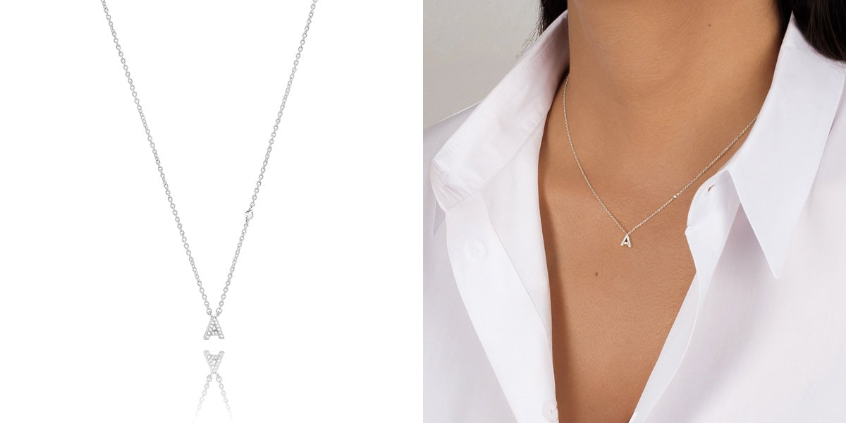 Dainty silver crystal initial necklace