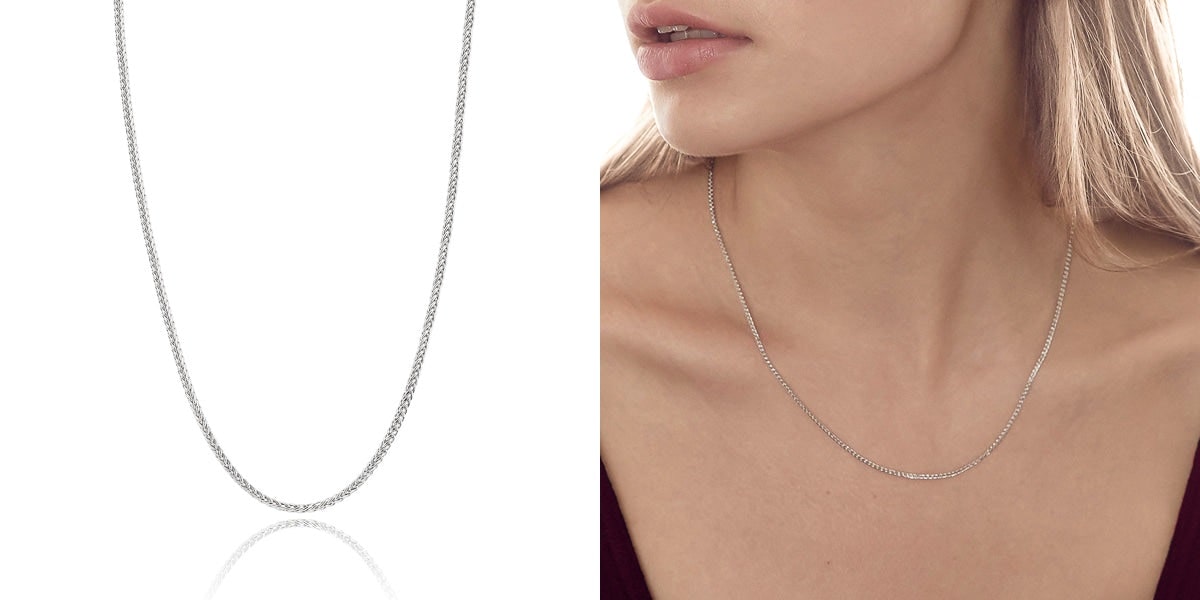 Thin Wheat Chain Necklace in Sterling Silver (Spiga Chain